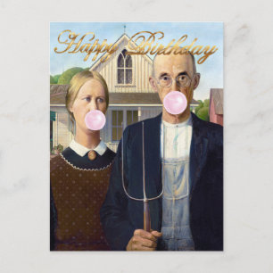 American Gothic Blaast Roze Bubble Gum Briefkaart