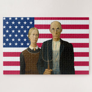 American Gothic Boeren VS Amerikaanse Vlag   Legpuzzel