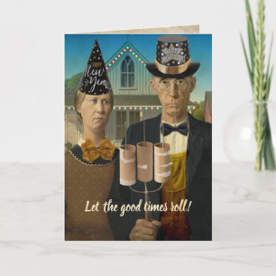 American Gothic Gelukkig Nieuwjaar Zonder 2020 Dra Feestdagen Kaart