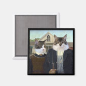 American Gothic grappige kat kitten magneet (Voorkant / Achterkant)