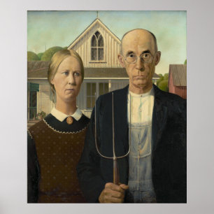 American Gothic House Boerenvrouw 1930 Grant Wood Poster
