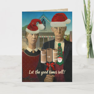American Gothic Kerstmis Laat de goede tijden roll Feestdagen Kaart