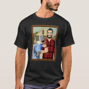 American Gothic Parody MN Paul Bunyan en Babe Blu T-shirt