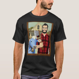 American Gothic Parody MN Paul Bunyan en Babe Blu T-shirt