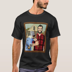 American Gothic Parody MN Paul Bunyan en Babe Blu T-shirt