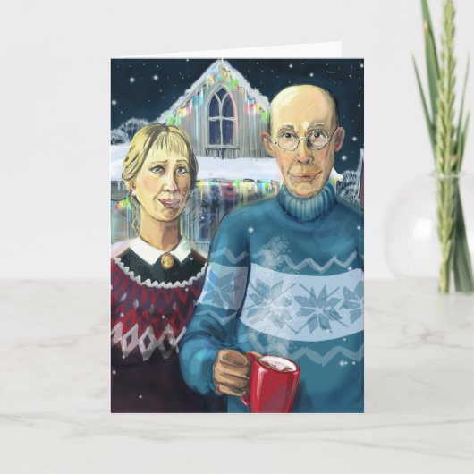 American gothic - winterparodie feestdagen kaart (Voorkant)