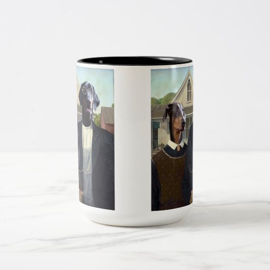 American gothique drôle Doberman chien mug (Centre)