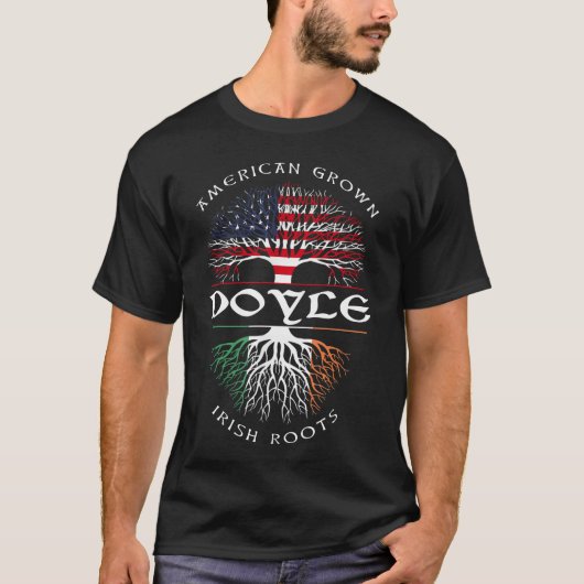 American Grown Irish Roots DOYLE Irish Name T-shirt (Voorkant)