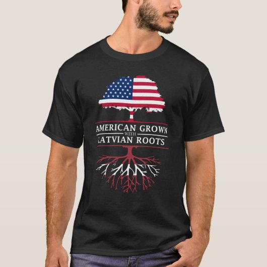 American Grown with Latvian    RootsLetland Design T-shirt (Voorkant)