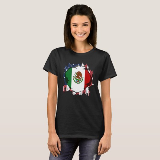 American Grown with Mexican Roots Flag T-shirt (Voorkant volledig)