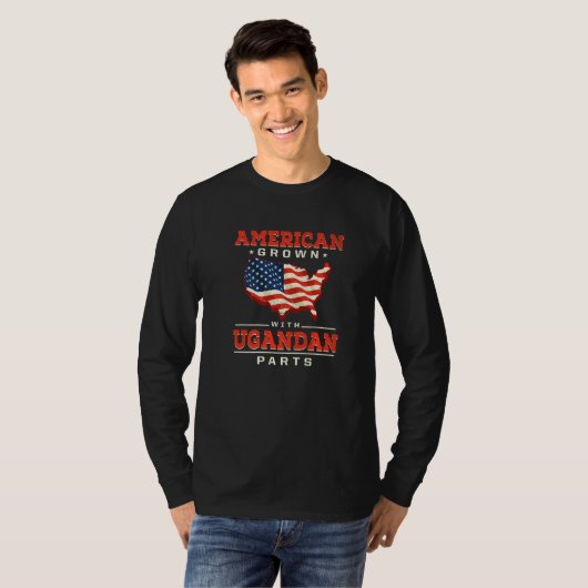 American Grown with Ugandan Parts Patriotic Uganda T-shirt (Voorkant volledig)