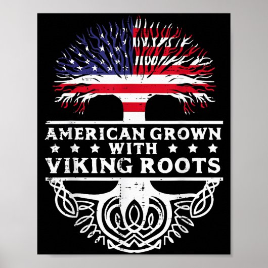 American Grown With Viking Roots Us Flag Tree Men  Poster (Voorkant)