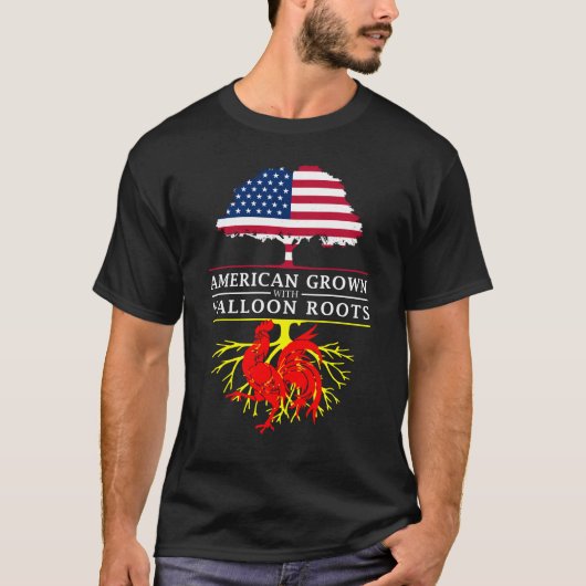 American Grown with Walloon    Roots Wallonia T-shirt (Voorkant)
