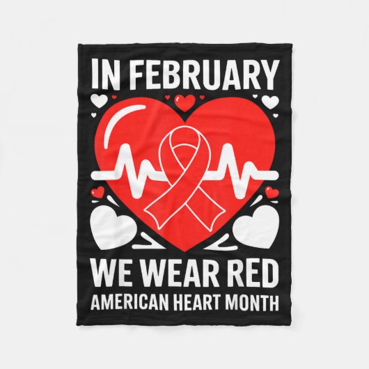 American Heart Disease Awareness Month Ribbon Red  Fleece Deken (Voorkant)