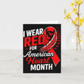 American Heart Disease Awareness Month Ribbon Red  Kaart (Gele Bloem)