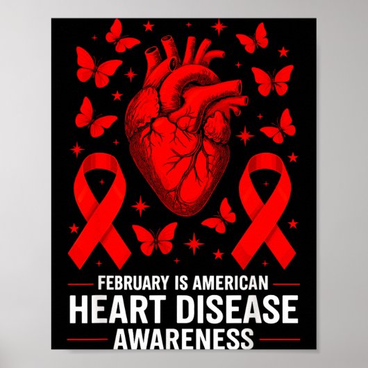 American Heart Disease Awareness Month Ribbon Red  Poster (Voorkant)