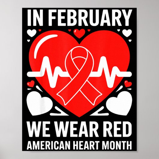 American Heart Disease Awareness Month Ribbon Red  Poster (Voorkant)