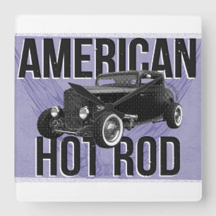 American Hot Rod. Blauwe wandklok Vierkante Klok