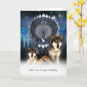 American Indian Style Wolf Verjaardag Kaart (Gele Bloem)