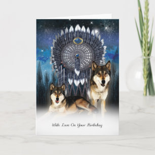 American Indian Style Wolf Verjaardag Kaart