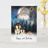 American Indian Style Wolf Verjaardag Kaart 70e (Gele Bloem)