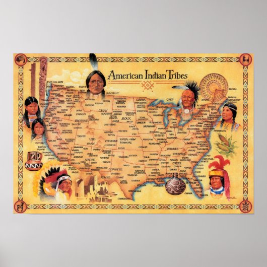 American Indians Tribe Kaart Poster (Voorkant)