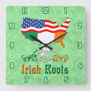 American Irish Roots Square Wall Clock Vierkante Klok