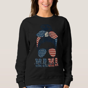 American Mama Messy Bun American Flag Patriotic 4t Trui