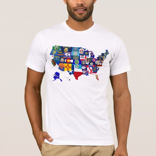 American Map State Flags Mosaic T-shirt (Voorkant)