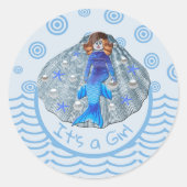 American Mermaid Shell Het is een meisje Ronde Sticker (Voorkant)
