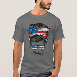 American Mom Life Messy Bun 4Th Of July Sunglasses T-shirt