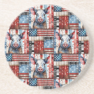 American Pig Boerderij volkskunst Zandsteen Onderzetter