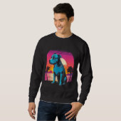 American Pit Bull Terrier Retro 80s Style Sunset Trui (Voorkant volledig)