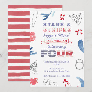 American Pizza Party for Boy or Girl 4th Birthday Kaart
