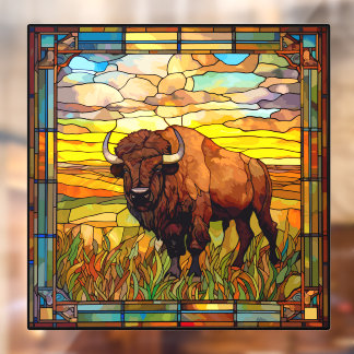 American Plains Buffalo Bison Faux Glas in lood Raamsticker