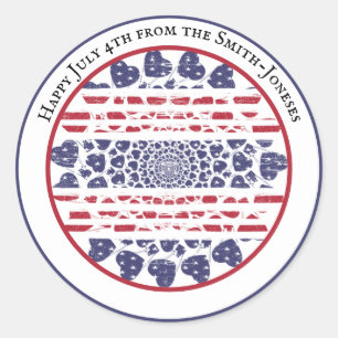 American Psychedelic Patriotic Hearts Tie Dye Ronde Sticker