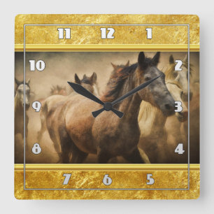 American Quarter Horse met een gouden folieontwerp Vierkante Klok
