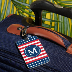 American Red White Blue Custom Monogram Initiaal Bagagelabel
