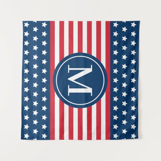 American Red White Blue Custom Monogram Initiaal Wandkleed (Voorkant (horizontaal))