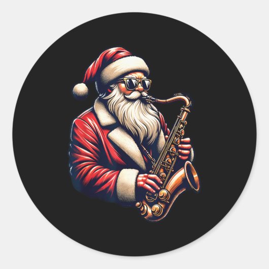 American Santa Playing Saxophone Xmas Jazz Christm Ronde Sticker (Voorkant)