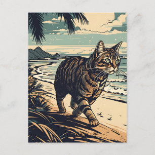 American-Shorthair-Cat op een tropisch strand Briefkaart