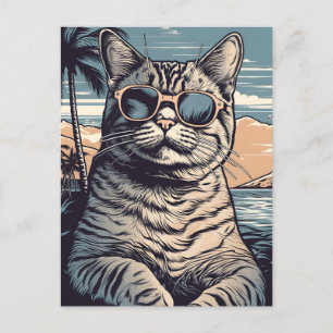 American-Shorthair-Cat op een tropisch strand Briefkaart