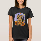 American Shorthair Cat With Pumpkin Halloween T-shirt (Voorkant)