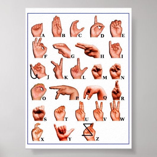 American Sign Language Alphabet, ASL Poster Sourd (Devant)