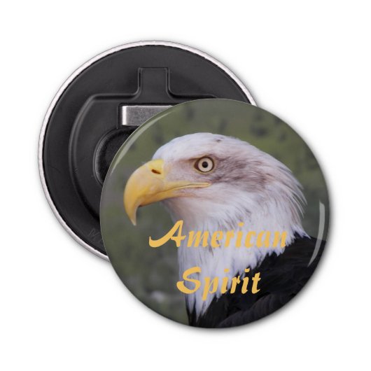 American Spirit Patriottisme Kale Adelaar Hoofd Button Flesopener (Voorkant)