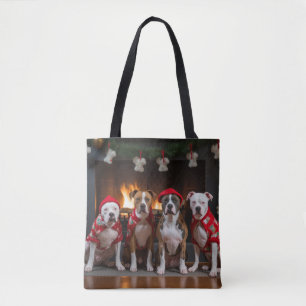 American Staffordshire bij de open haard Kerstmis Draagtas