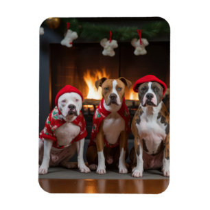 American Staffordshire bij de open haard Kerstmis Magneet