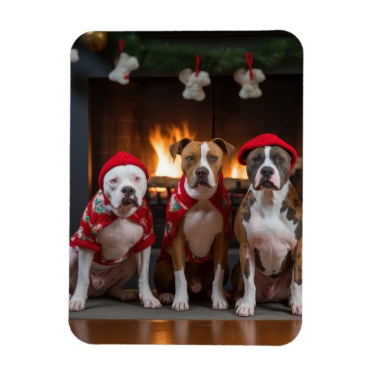 American Staffordshire bij de open haard Kerstmis Magneet (Verticaal)