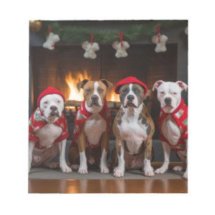 American Staffordshire bij de open haard Kerstmis Notitieblok