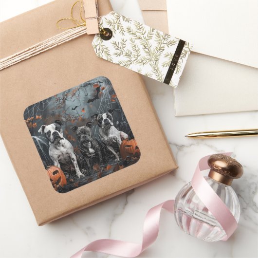 American Staffordshire Halloween Night Doggy Vierkante Sticker (Geschenken)